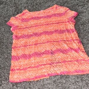 Exertek open back athletic wear orange pink see through shirt size petite small